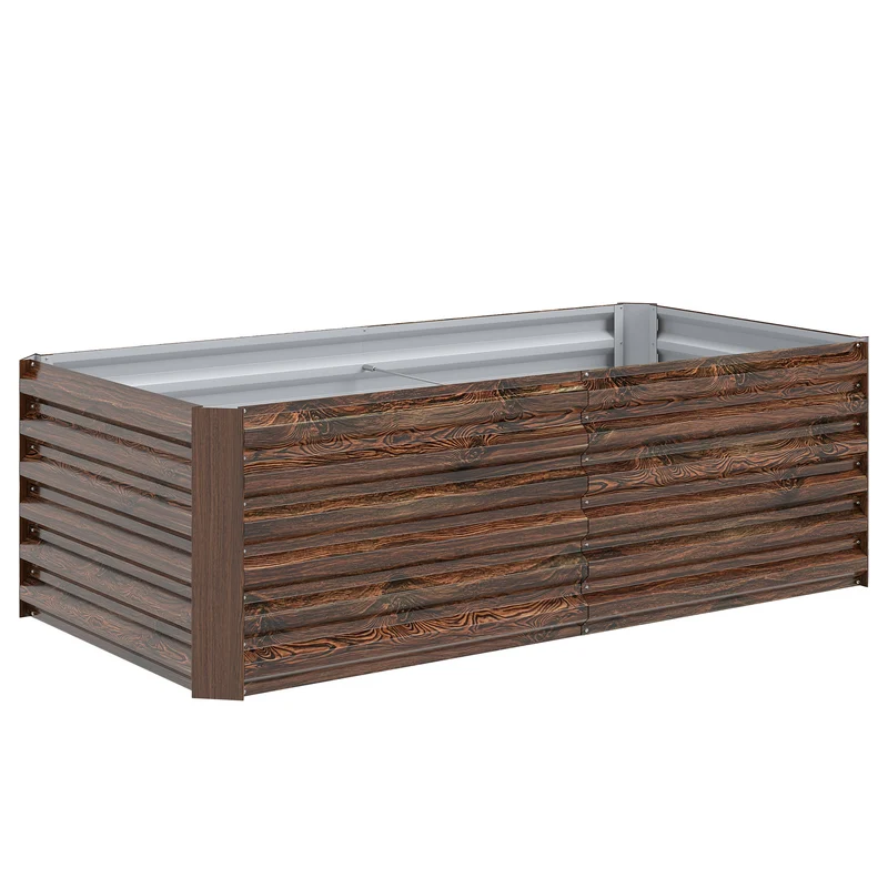 Letto per Orto Rialzato 180x90x57,5 cm con Fondo Aperto e Bordi Arrotondati in Acciaio Zincato Marrone Scuro