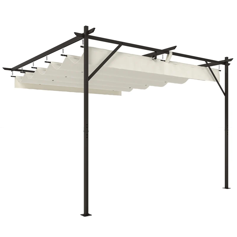Pergola Addossata 3x3 m con Tetto Scorrevole e Fori di Drenaggio Crema