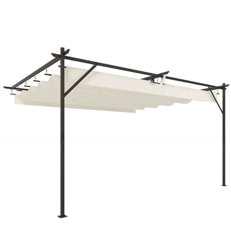 Pergola Addossata 3x4 m con Tetto Retrattile Scorrevole e Fori di Drenaggio Bianco Crema