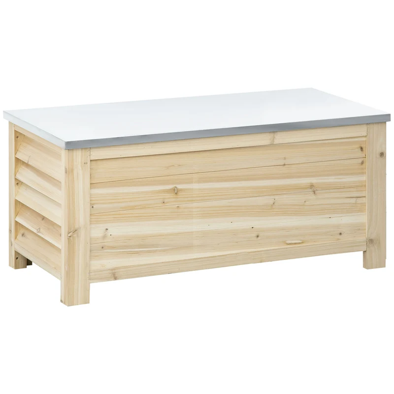 Baule da Esterno 110x50x50 cm Capacità da 155L con Coperchio e 2 Ammortizzatori in Metallo e Legno