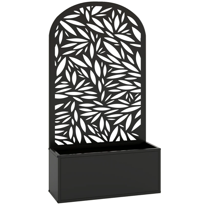 Fioriera con Traliccio ad Arco per Rampicanti 61x23x113 cm con Fori di Drenaggio in Metallo Nero