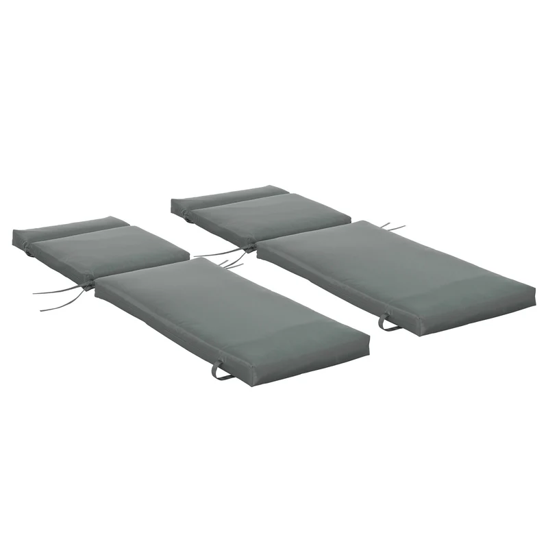 Set 2 Cuscini per Sdraio da Esterno 196x55x8 cm Imbottiti in Cotone con Cinghie Grigio Scuro