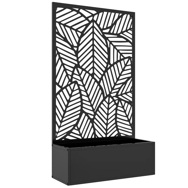 Fioriera Rialzata con Spalliera Decorativa per Rampicanti 61x23x113 cm da Terra e Parete in Metallo Nero