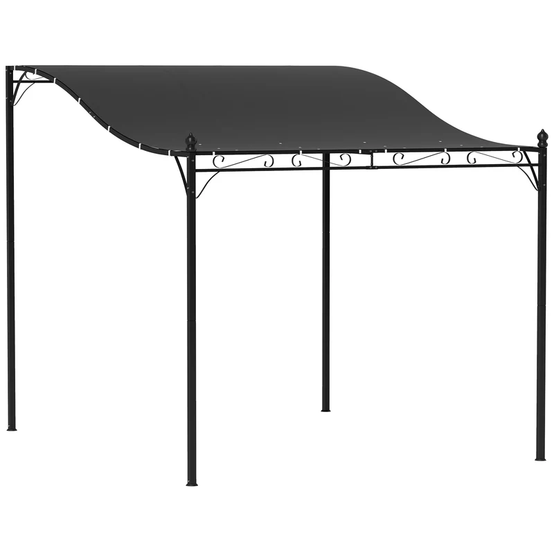 Pergola da Giardino 2,5 x 3 m Montata a Parete Impermeabile Struttura in Metallo Fori di Drenaggio Grigio Scuro