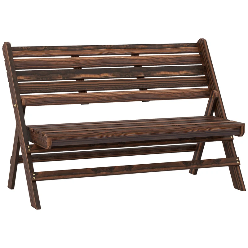 Panchina da Giardino 2 Posti 122x63x83 cm Pieghevole a Doghe in Legno di Pino Carbonizzato