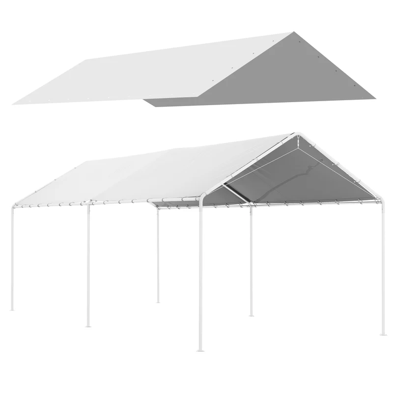 Copertura di Ricambio 600x300 cm Anti-UV per Carport Auto con Corde Elastiche in PE Bianco