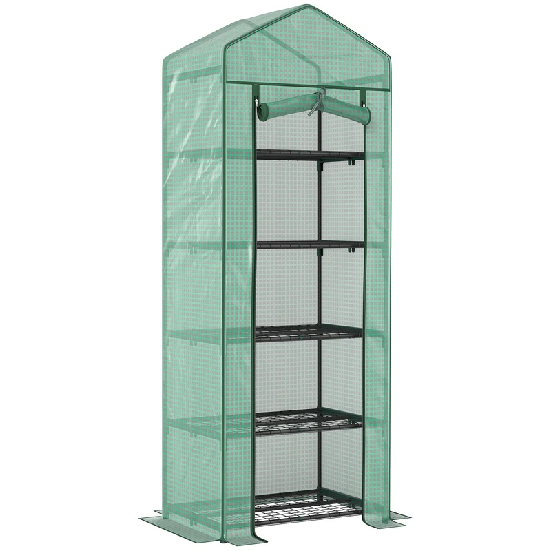Serra per Piante a 5 Livelli 69x49x193 cm con Porta a Zip in Acciaio e PE Verde