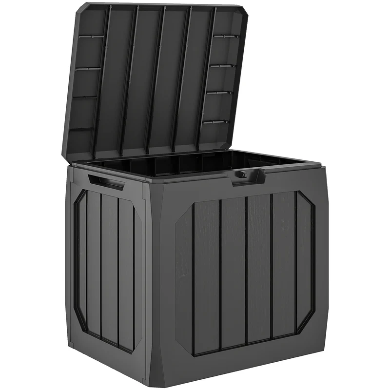 Baule da Giardino 56x45x53 cm Capienza 121L con Maniglie in Plastica Impermeabile Nero
