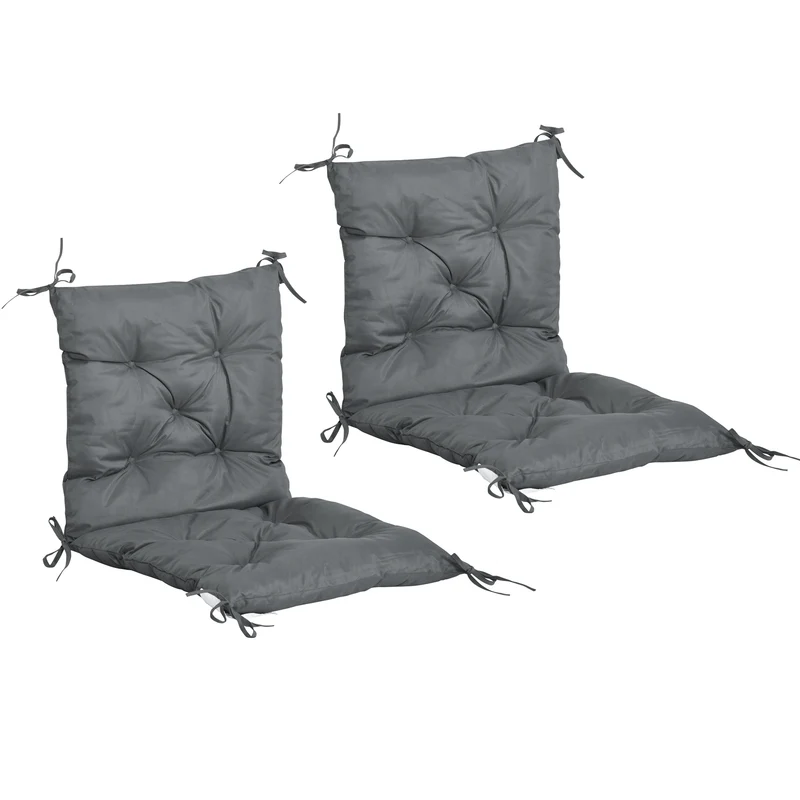 Set 2 Cuscini 50x98x8 cm per Sedie da Esterno in Poliestere e Cotone con Lacci Grigio