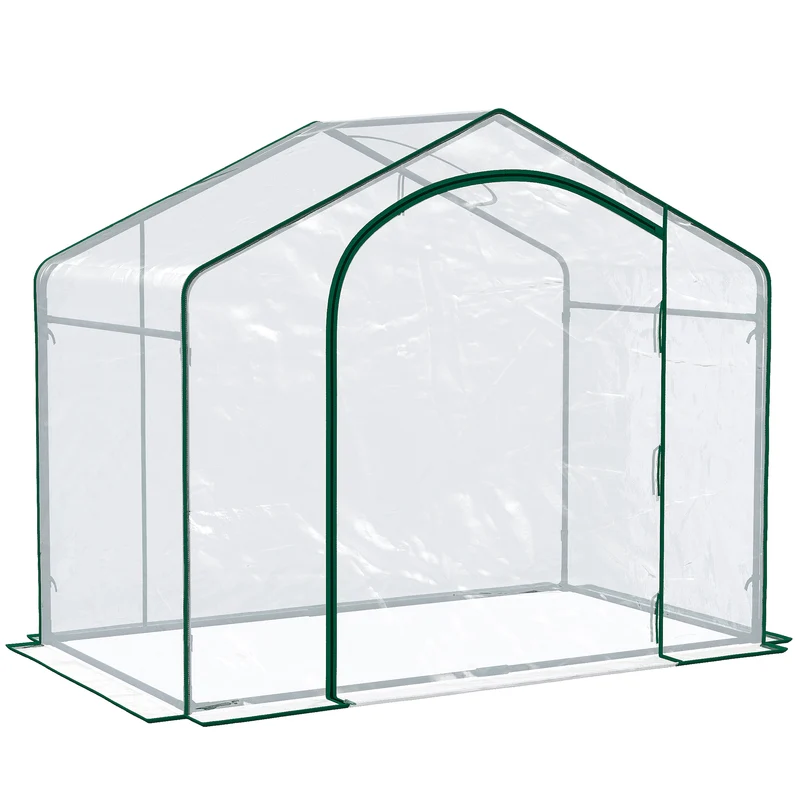 Serra da Esterno 180x100x152 cm con Ingresso a Zip e Presa d'Aria Superiore in Plastica e Acciaio Trasparente