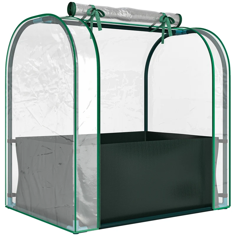 Mini Serra 68x50x70 cm con Aiuola per Coltivazione e Porta Avvolgibile in Acciaio e PP Verde Scuro