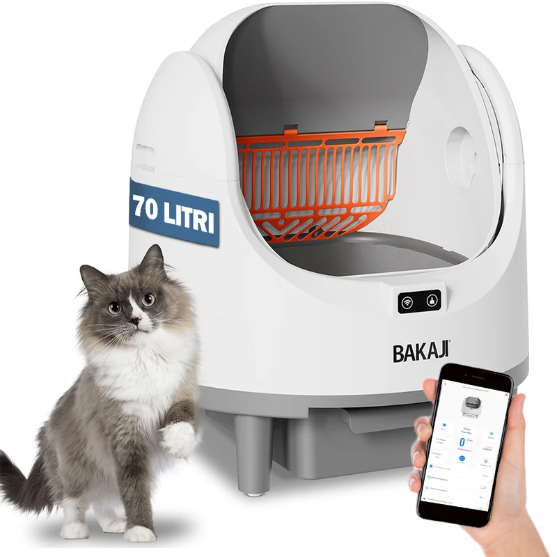 Lettiera Autopulente XXL Aperta per Gatti Smart Wifi con App Capacità 70 Litri Bianco