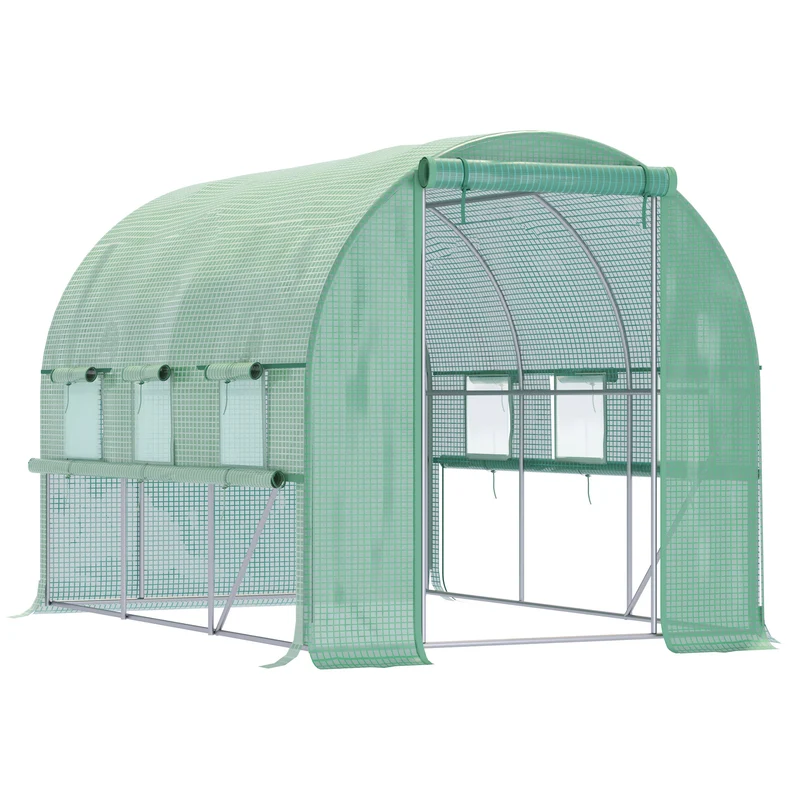 Serra per Orto 3x2x2m Porte con Zip e Finestre a Rete in Acciaio e Copertura PE Verde