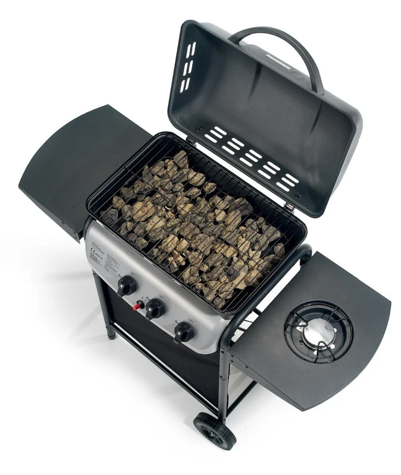 Barbecue a Gas 1 Bruciatore con Fornello Laterale Ompagrill Black-Line Gas Ecolava Plus