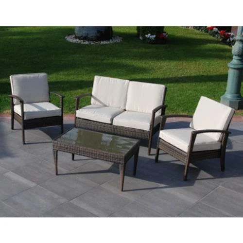 Set Salotto da Giardino in Wiker Marrone Diavano con 2 Poltrone e Tavolino