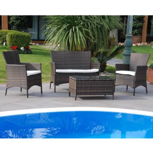 Set Salotto da Giardino in Wiker Marrone Diavano con 2 Poltrone e Tavolino