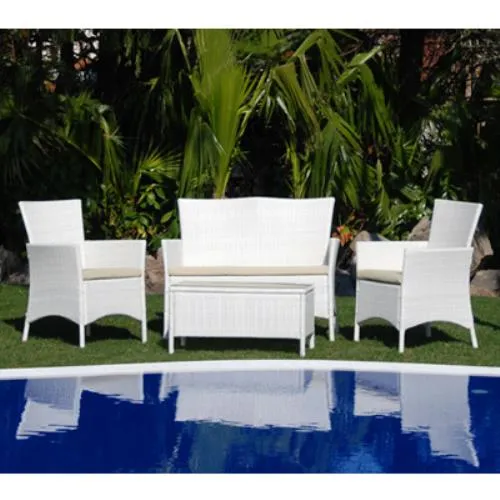 Set Salotto da Giardino in Wiker Bianco Diavano con 2 Poltrone e Tavolino