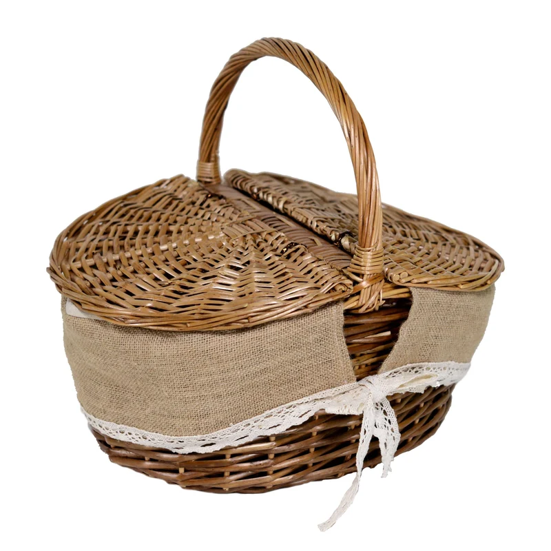 Cestino Pic-nic francesca in vimini fodera juta ovale cm 41x32xh19/24/37