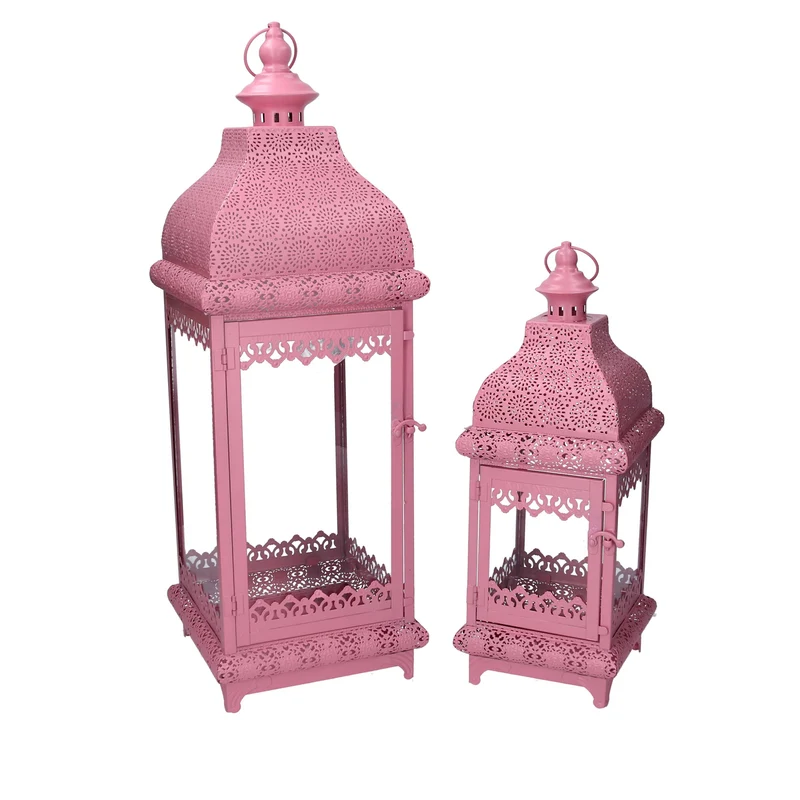 Set 2 Lanterna in metallo rosa cm 20,5x20,5xh60