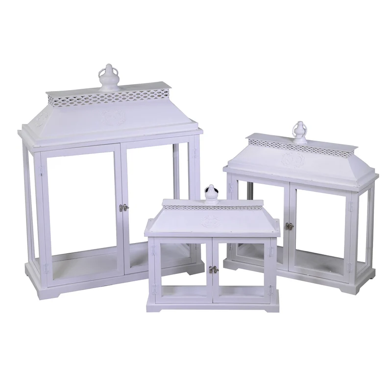 Set 3 Lanterna in legno bianco