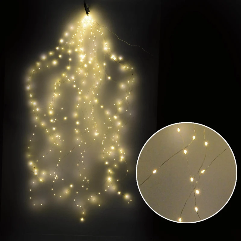 Luci di Natale a Cascata 350 MICROLED H2m Bianco Caldo da Esterno-Interno