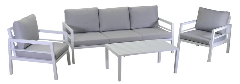 Set Salotto da Giardino Divano 2 Poltrone e Tavolino in Alluminio New Irvine Bianco