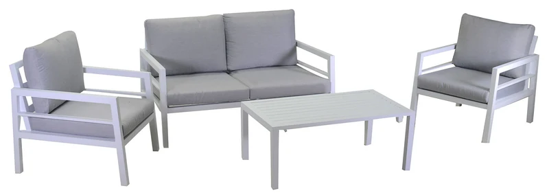 Set Salotto da Giardino Divano 2 Poltrone e Tavolino in Alluminio New Irvine Bianco