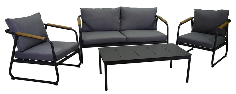 Set Salotto da Giardino Divano 2 Poltrone e Tavolino in Alluminio Lancaster Grigio