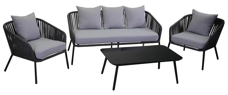 Set Salotto da Giardino Divano 2 Poltrone e Tavolino in Corda Visalia Antracite