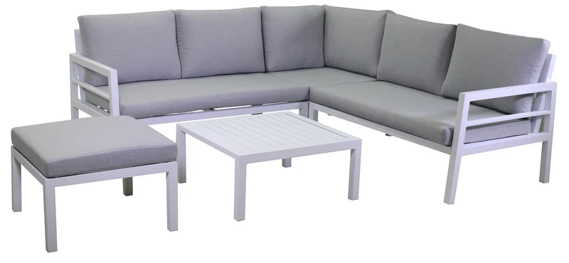 Set Salotto da Giardino Divano Angolare Tavolino e Pouf in Alluminio New Irvine Bianco