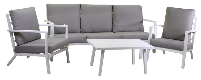 Set Salotto da Giardino Divano 2 Poltrone e Tavolino in Alluminio Boston Bianco