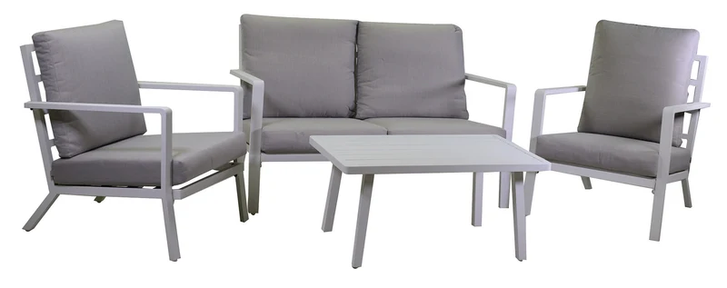 Set Salotto da Giardino Divano 2 Poltrone e Tavolino in Alluminio Boston Bianco