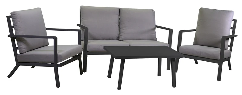 Set Salotto da Giardino Divano 2 Poltrone e Tavolino in Alluminio Boston Antracite