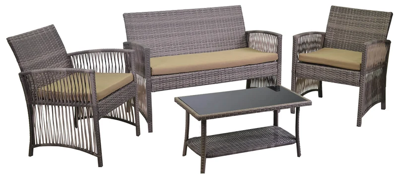 Set Salotto da Giardino Divano 2 Poltrone e Tavolino in Polyrattan Durango Marrone