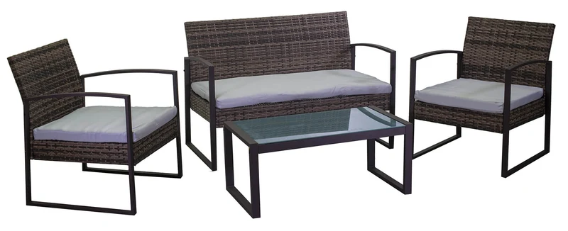 Set Salotto da Giardino Divano 2 Poltrone e Tavolino in Polyrattan Oregon Marrone
