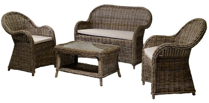 Set Salotto da Giardino in Rattan Divano 2 Poltrone e Tavolino Roymer Grigio