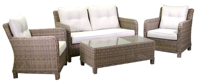 Set da Giardino Divano 2 Poltrone e Tavolino in Polyrattan Baltimora