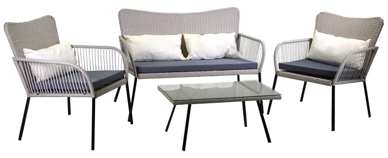 Set da Giardino Divano 2 Poltrone e Tavolino in Polyrattan Laredo Melange Grigio