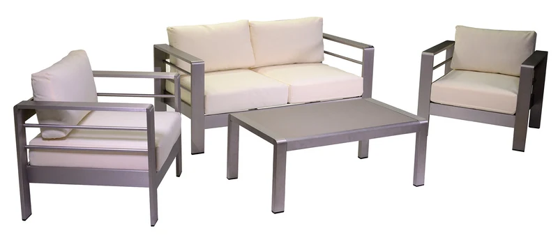 Set da Giardino Divano 2 Poltrone e Tavolino in Alluminio Buffalo Silver Opaco