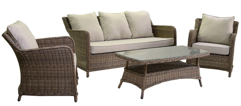 Set da Giardino Divano 2 Poltrone e Tavolino in Polyrattan Baltimora Grigio