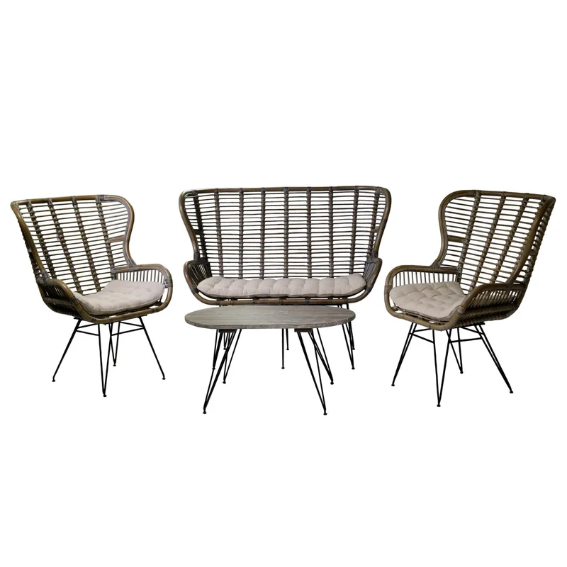 Set Salotto da Giardino 2 Poltrone Tavolino Divano in Rattan Colorado Grigio