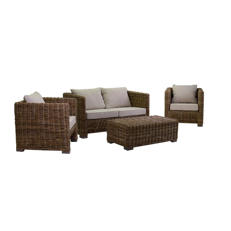 Set Salotto da Giardino 2 Poltrone Tavolino Divano in Rattan Manila Grigio