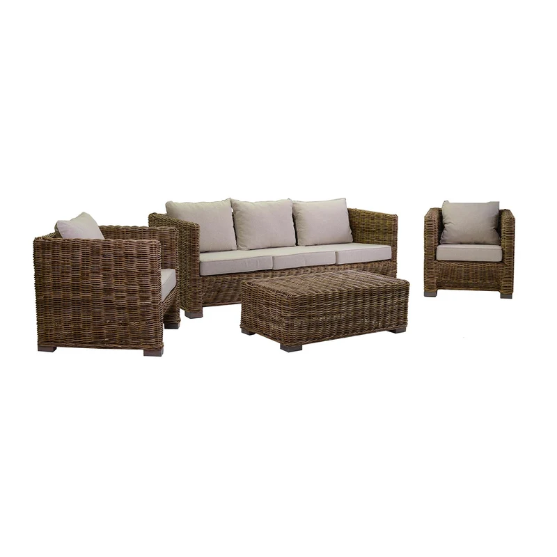 Set Salotto da Giardino 2 Poltrone Tavolino Divano 3 Posti in Rattan Manila Grigio