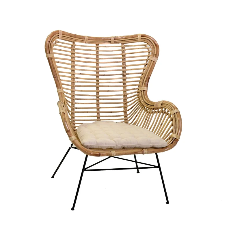 Poltrona da Giardino in Rattan con Cuscino 74x61H88cm Osaka Naturale