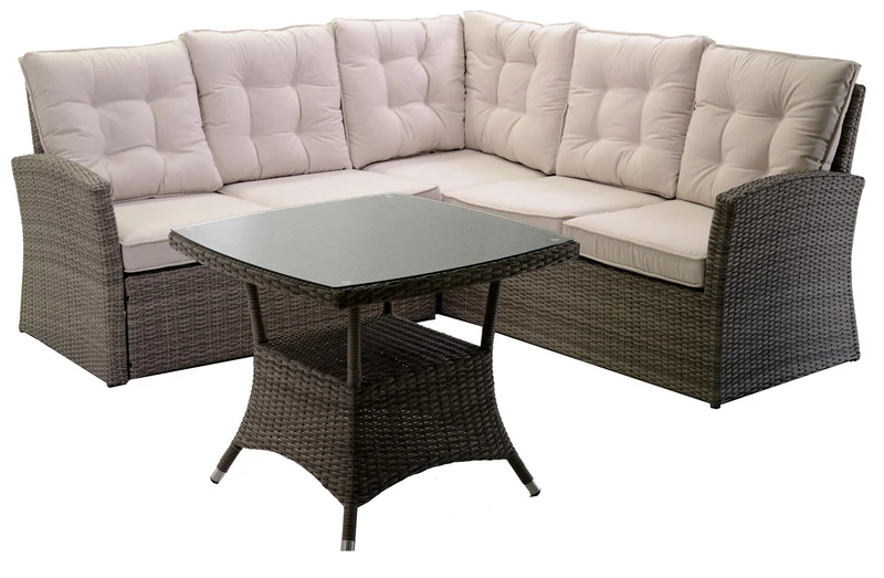 Set Salotto da Giardino Divano Angolare in Polyrattan Atlanta Grigio