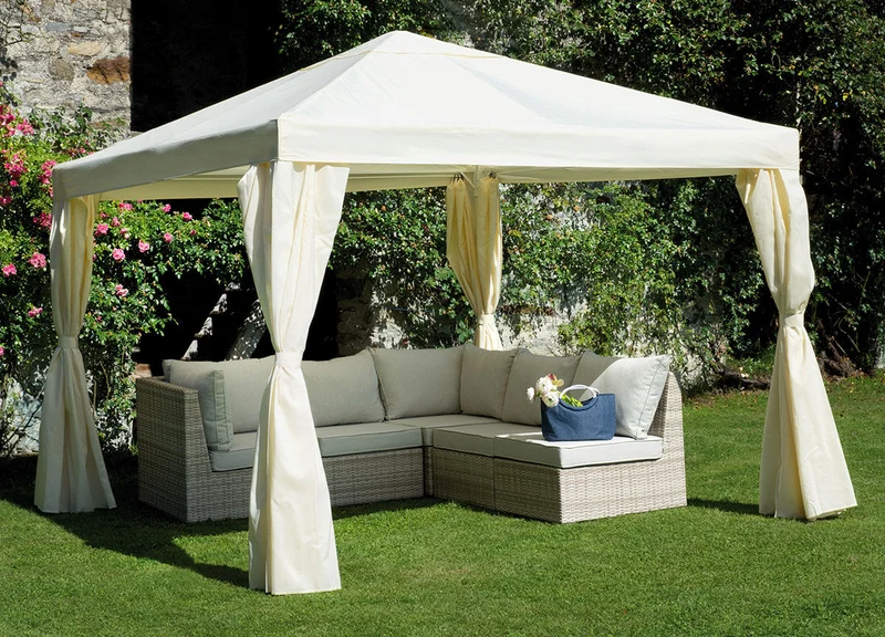 Gazebo da Giardino in Ferro 3x3m con Tende Vorghini Ecrù