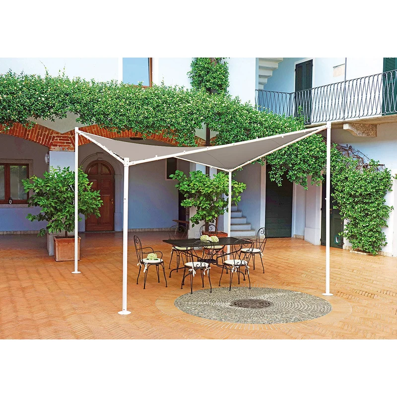 Gazebo a Vela Ombreggiante da Giardino in Ferro 3,4X3,4m Vorghini Butterfly Bianca e Tortora