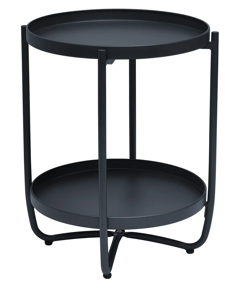 Tavolino da Giardino 2 Ripiani Ø43x52 cm in Ferro Nero