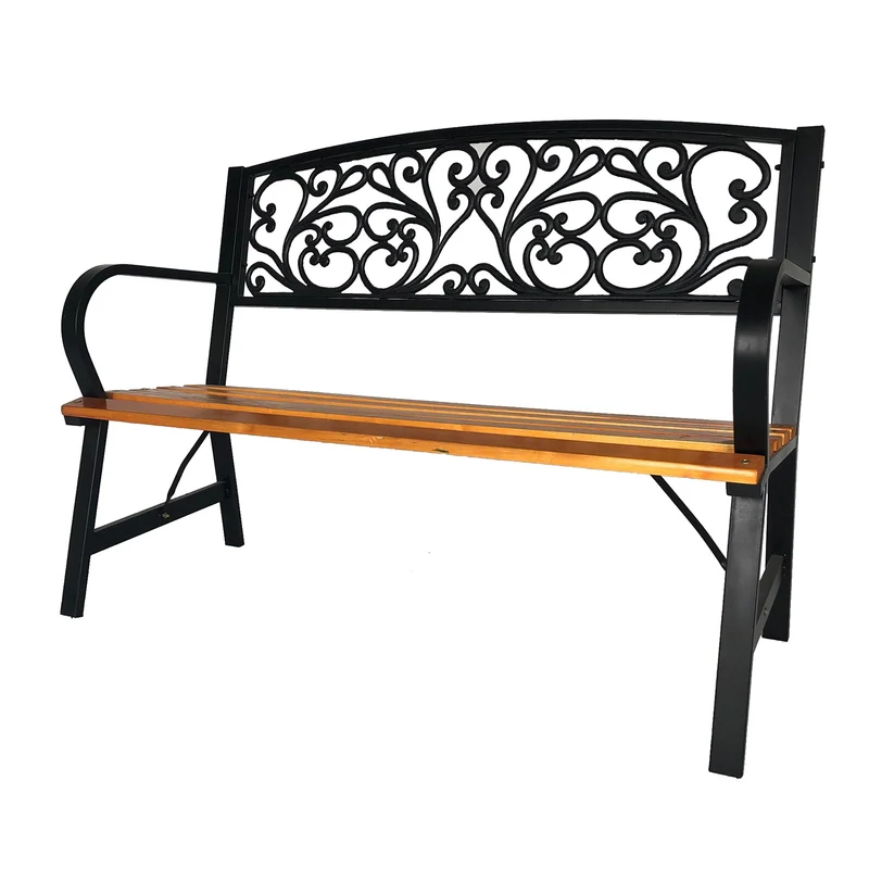 Panca da Giardino Schienale in Ghisa Seduta in Legno 120x56x87 cm Nero e Legno