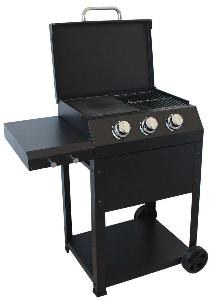 Barbecue a Gas 96x58x100 cm 3 Fuochi in Acciaio Miramar Nero